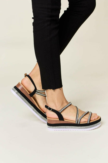 Forever Link Rhinestone Strappy Wedge Sandals - Love Salve