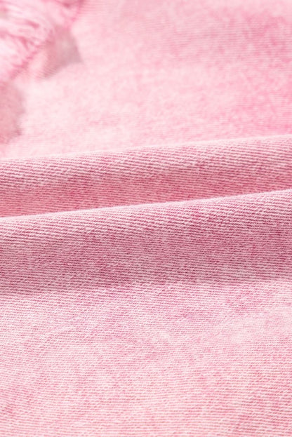 Frayed Pink Denim Shorts with Smocked Waistband - Love Salve 