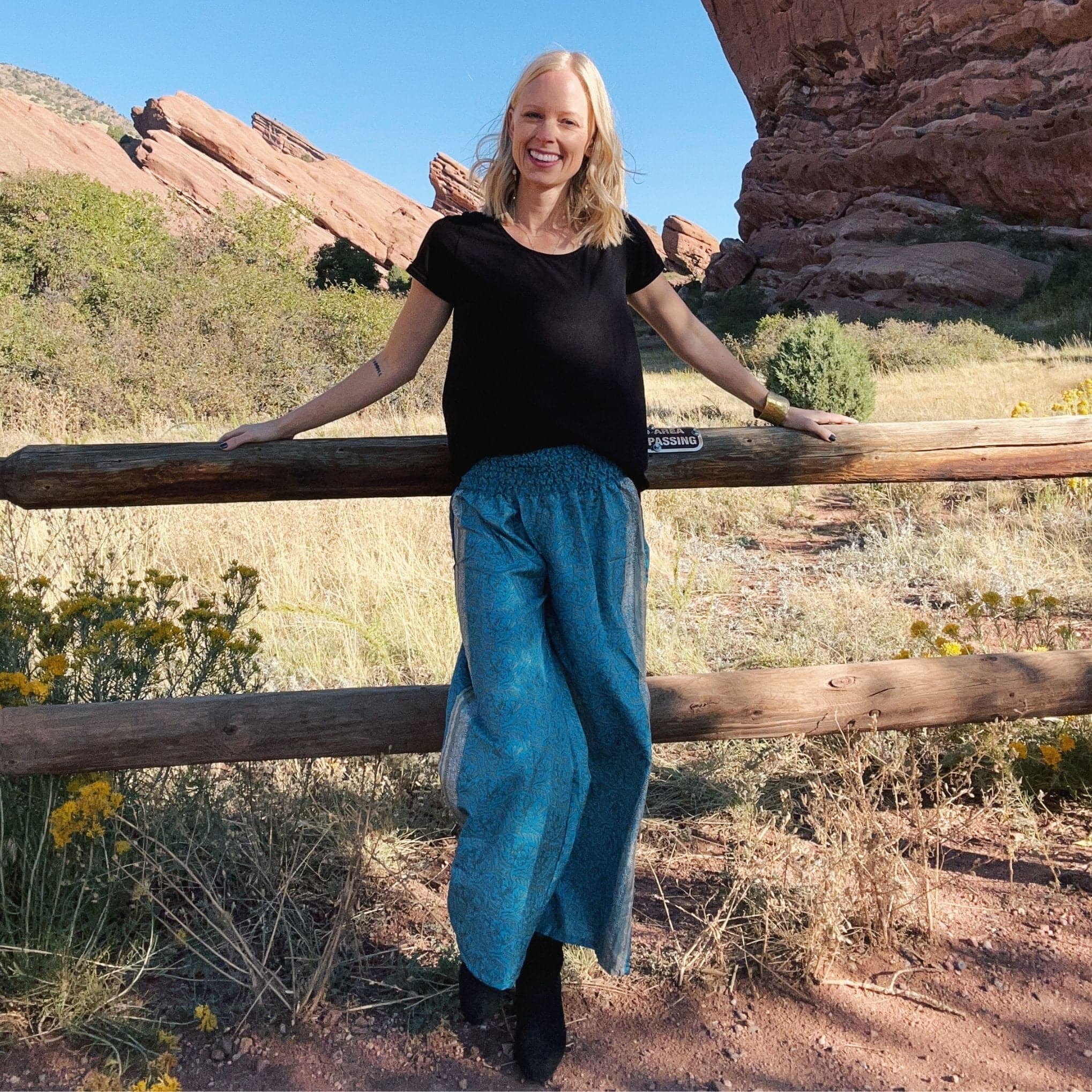 Free Spirit Wide Leg Palazzo Pants With Pockets Eco Friendly Upcycled Indian Saris Boho Trousers Darn Good Yarn