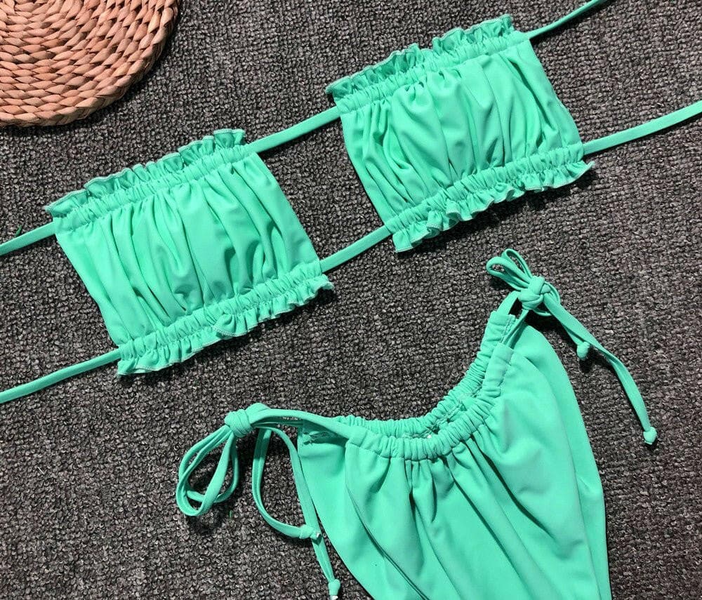 Frill Trim Ruched Bikini Set - Love Salve