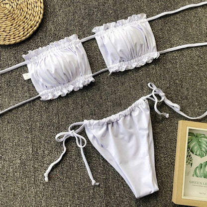 Frill Trim Ruched Bikini Set - Love Salve