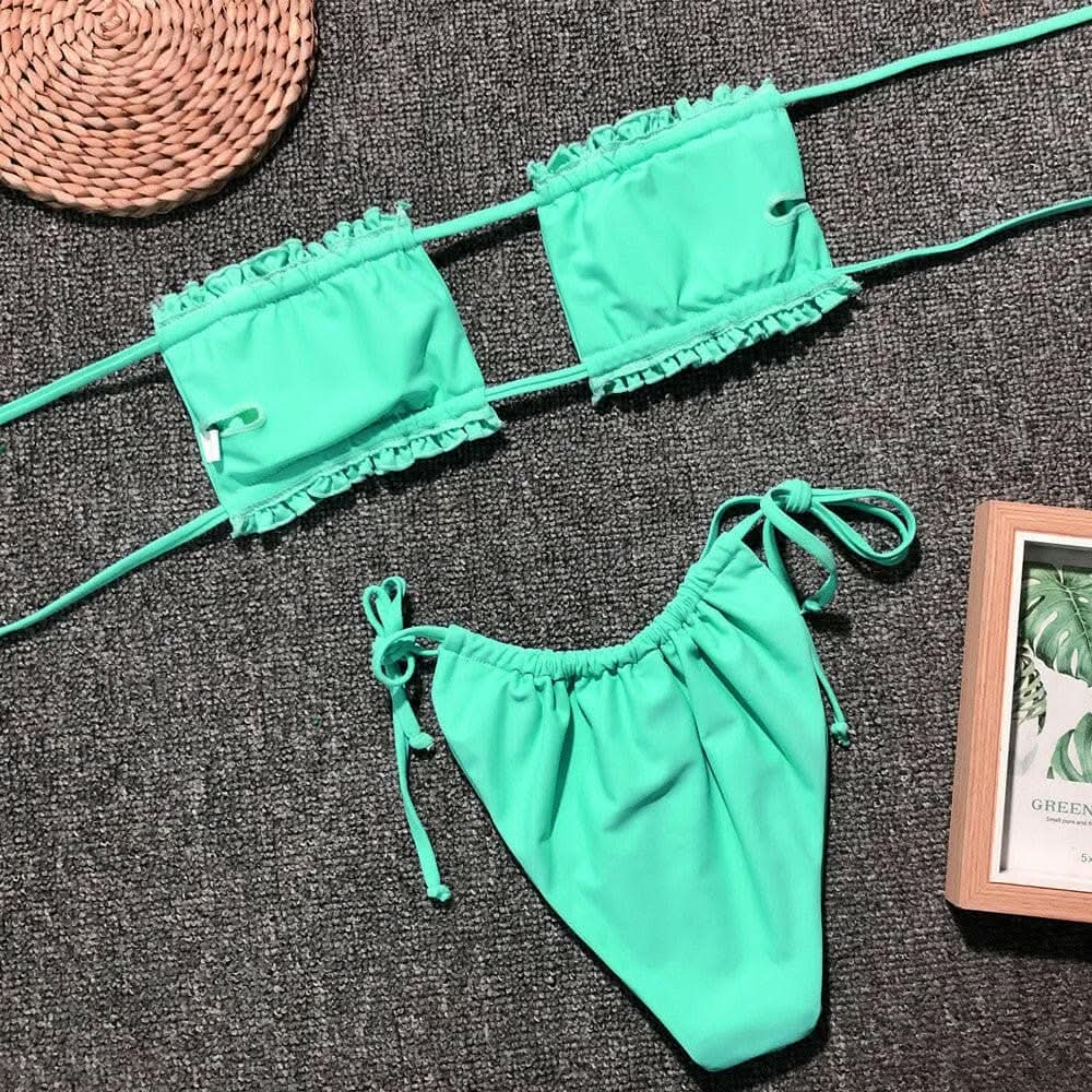 Chic ruched bikini set with frills - Love Salve 