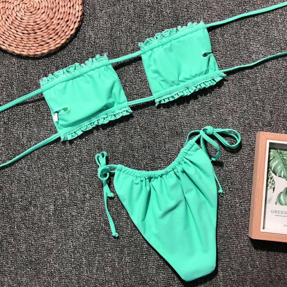 Frill Trim Ruched Bikini Set - Love Salve