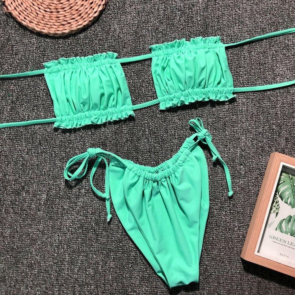 Frill Trim Ruched Bikini Set - Love Salve