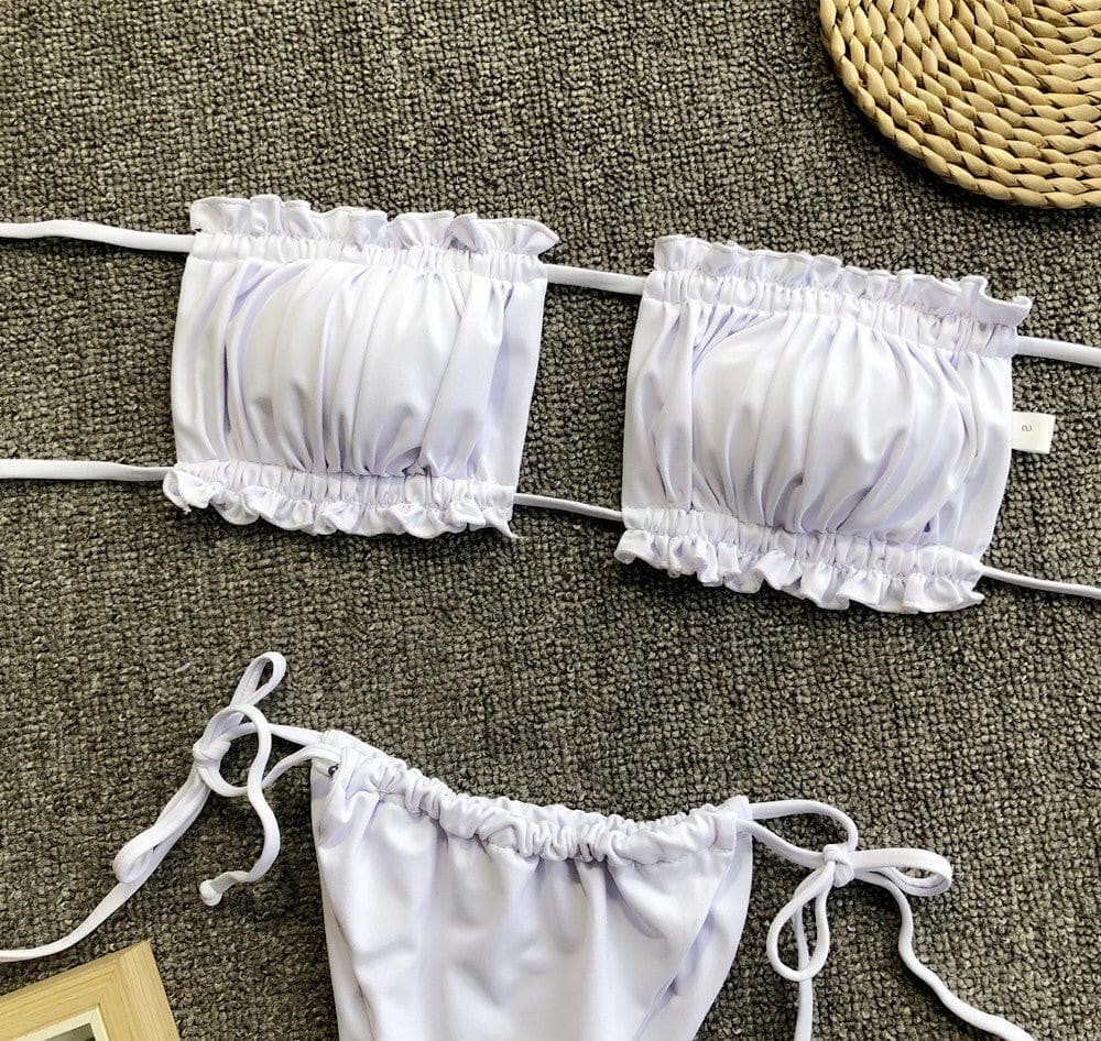 Frill Trim Ruched Bikini Set - Love Salve