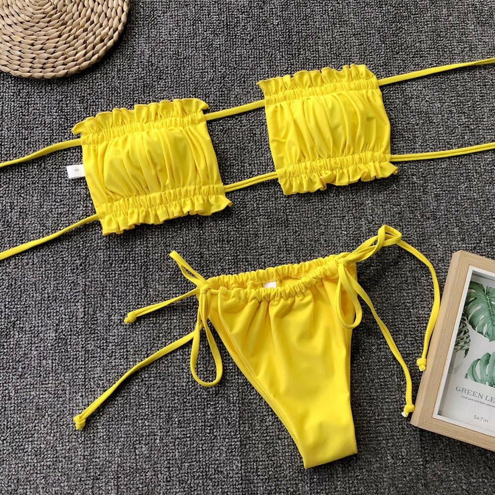 Frill Trim Ruched Bikini Set - Love Salve