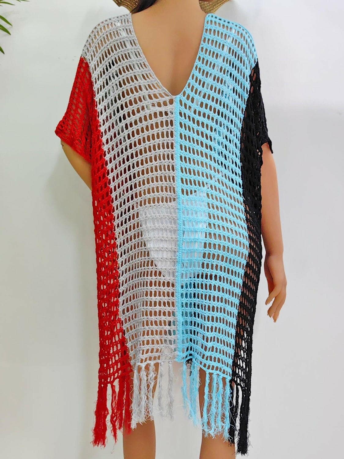 Fringe Color Block Scoop Neck Cover Up - Love Salve