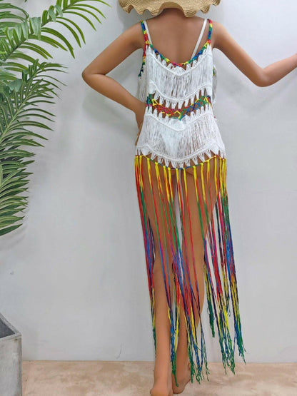 Fringe Scoop Neck Spaghetti Strap Cover-Up - Love Salve