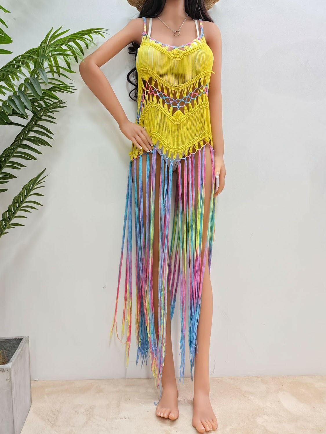 Fringe Scoop Neck Spaghetti Strap Cover-Up - Love Salve