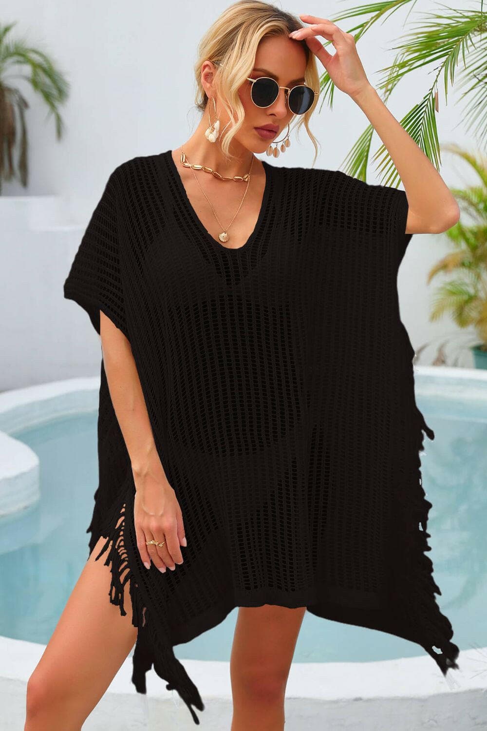 Fringe Trim Openwork Cover Up - Love Salve