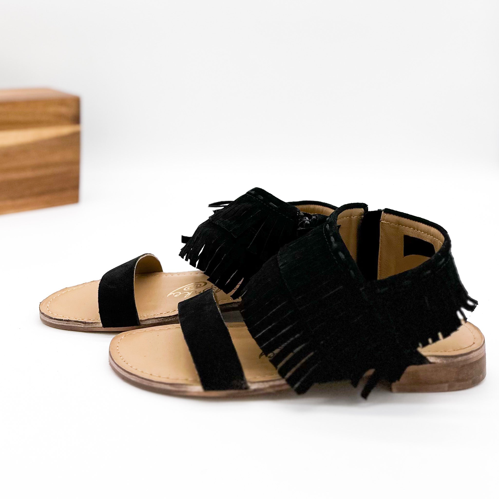 Fringe Star Sandal Black Faux Suede Boho Chic Footwear Naughty Monkey
