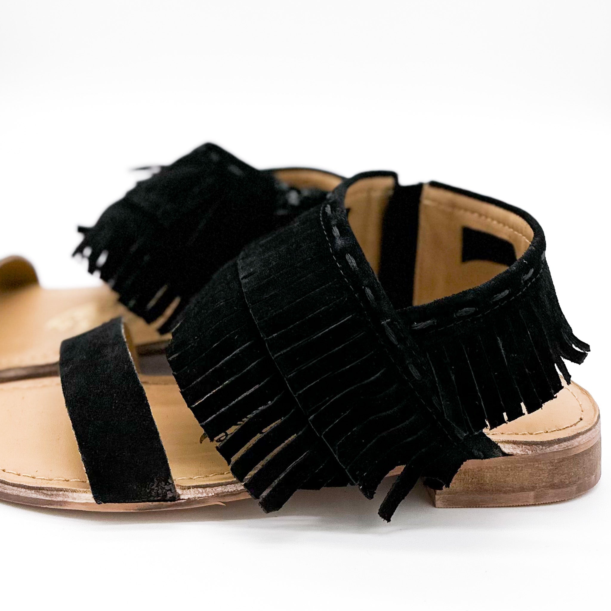 Fringe Star Sandal Black Faux Suede Boho Chic Footwear Naughty Monkey