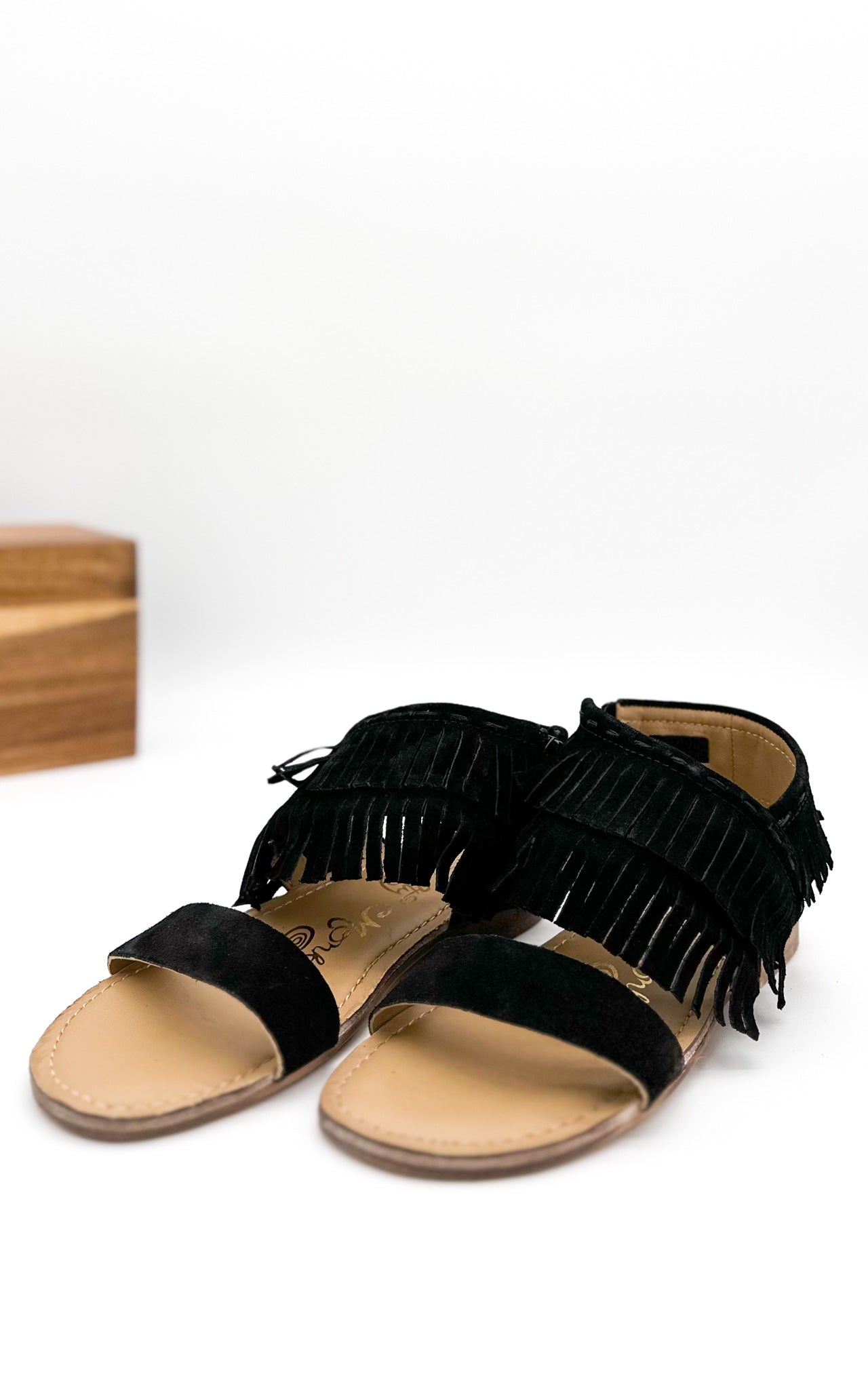 Fringe Star Sandal Black Faux Suede Boho Chic Footwear Naughty Monkey