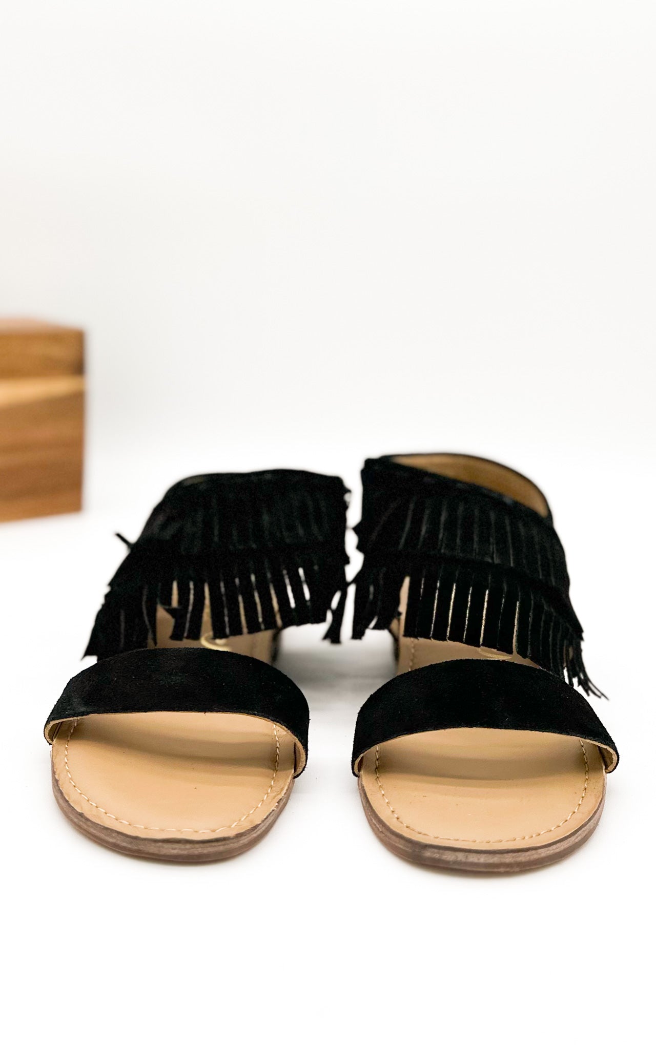 Fringe Star Sandal Black Faux Suede Boho Chic Footwear Naughty Monkey