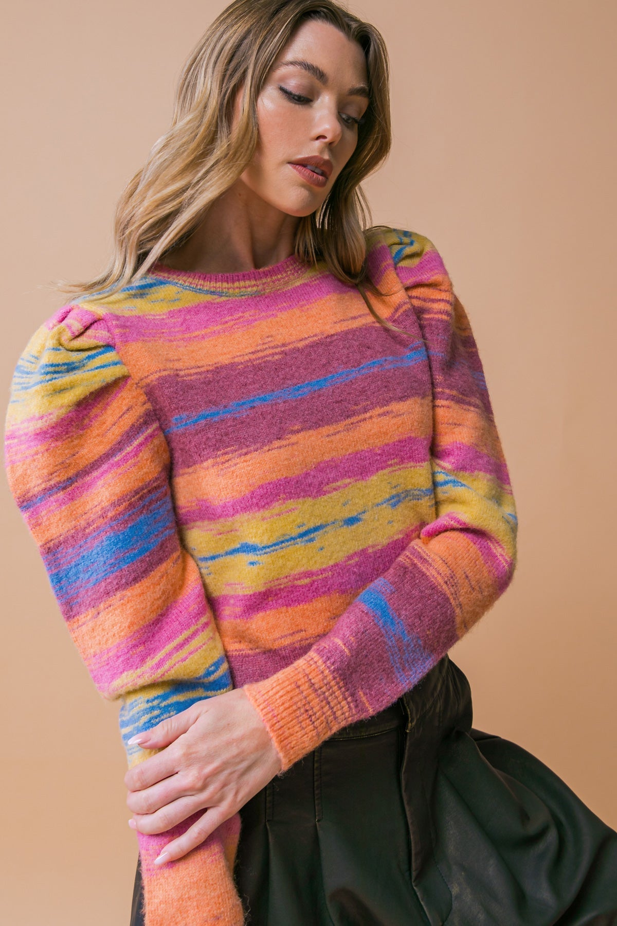 Deluxe Desire Sweater Top Textured High Neck Elegance Flying Tomato