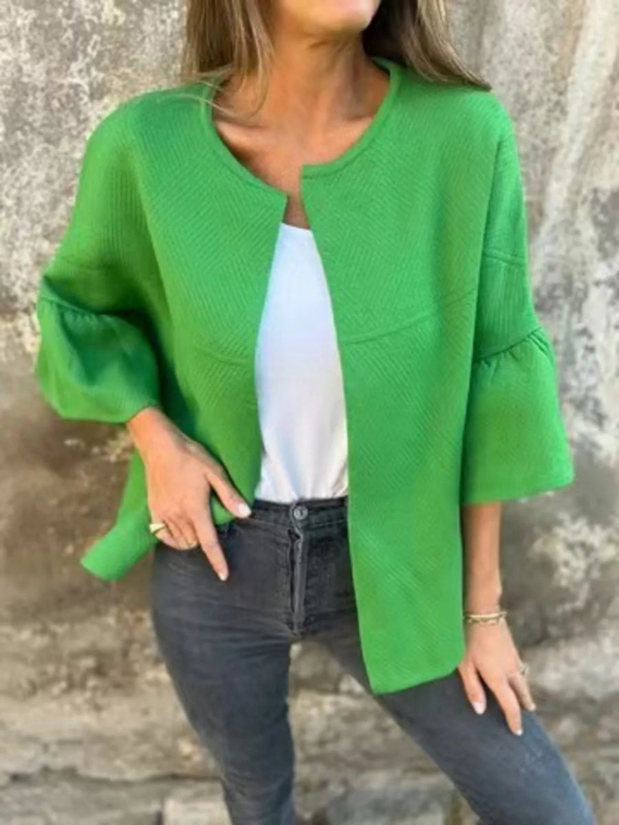 Full Size Bell Sleeve Open Front Cardigan Plus Size - Love Salve
