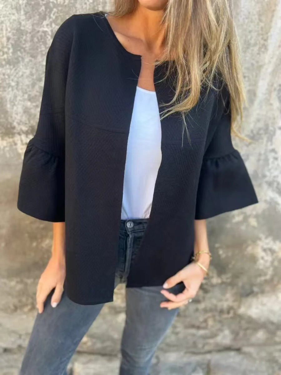 Full Size Bell Sleeve Open Front Cardigan Plus Size - Love Salve