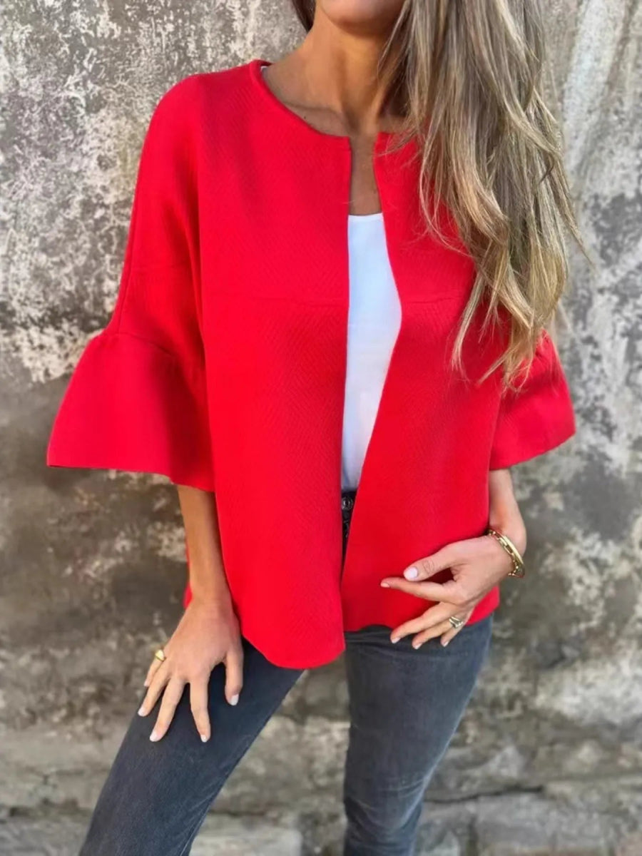 Full Size Bell Sleeve Open Front Cardigan Plus Size - Love Salve