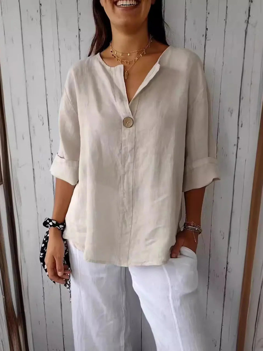 Full Size Casual Notched Drop Shoulder Blouse Plus Size - Love Salve