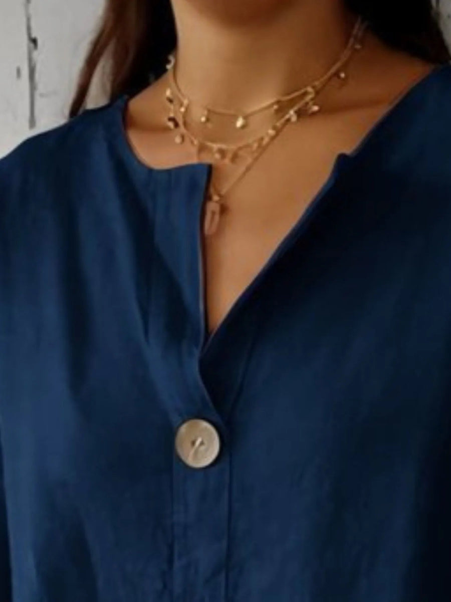 Full Size Casual Notched Drop Shoulder Blouse Plus Size - Love Salve