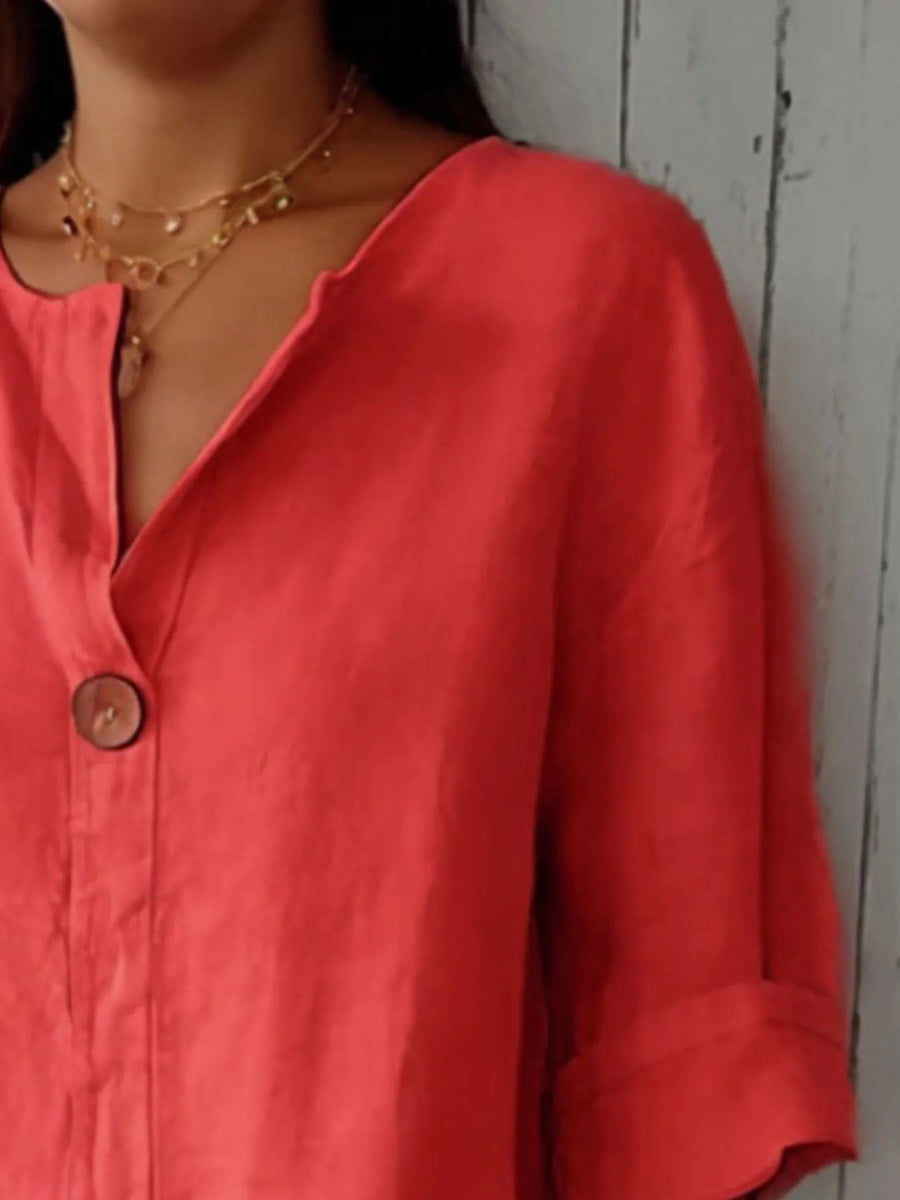 Full Size Casual Notched Drop Shoulder Blouse Plus Size - Love Salve