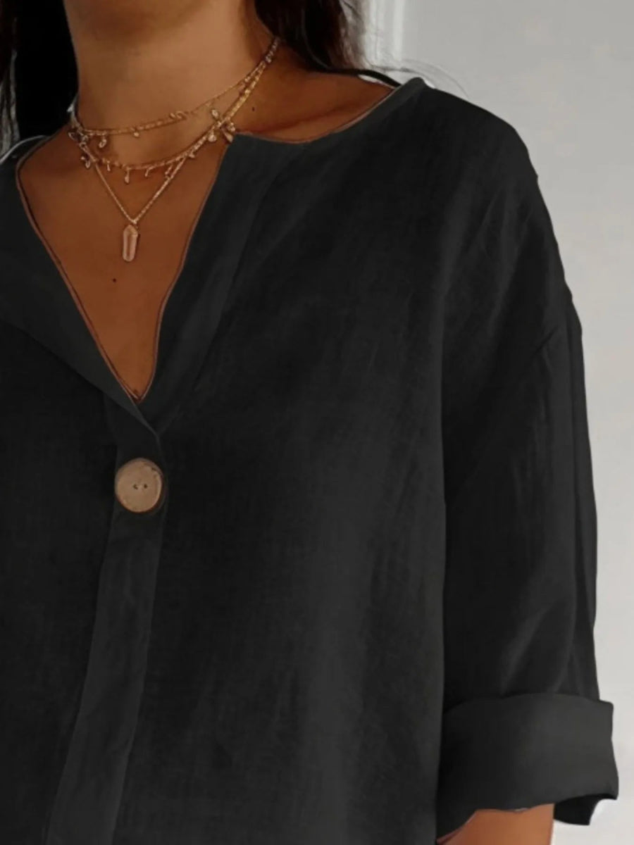 Full Size Casual Notched Drop Shoulder Blouse Plus Size - Love Salve