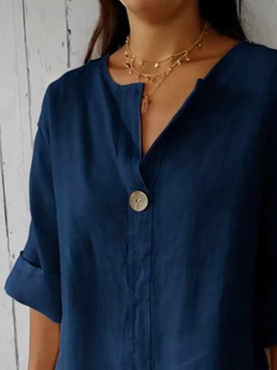 Full Size Casual Notched Drop Shoulder Blouse Plus Size - Love Salve