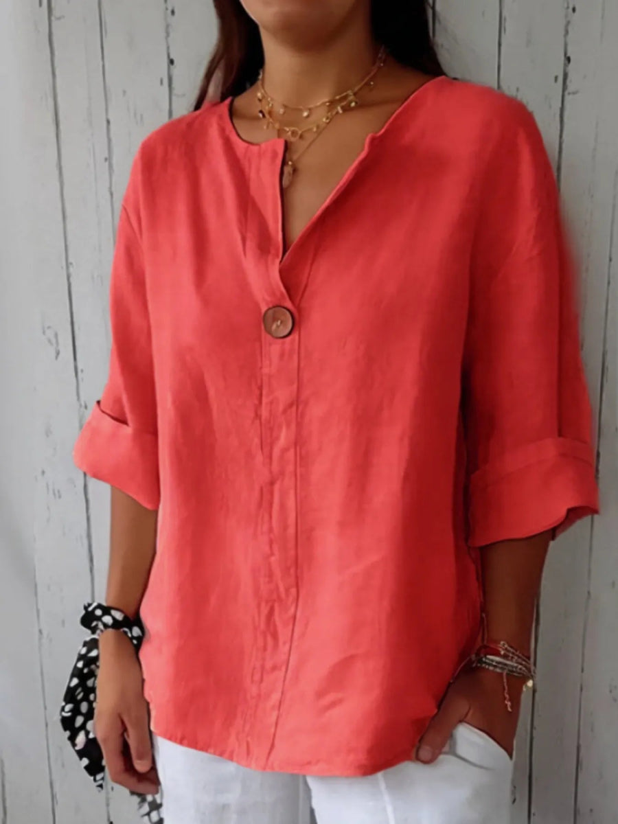 Full Size Casual Notched Drop Shoulder Blouse Plus Size - Love Salve