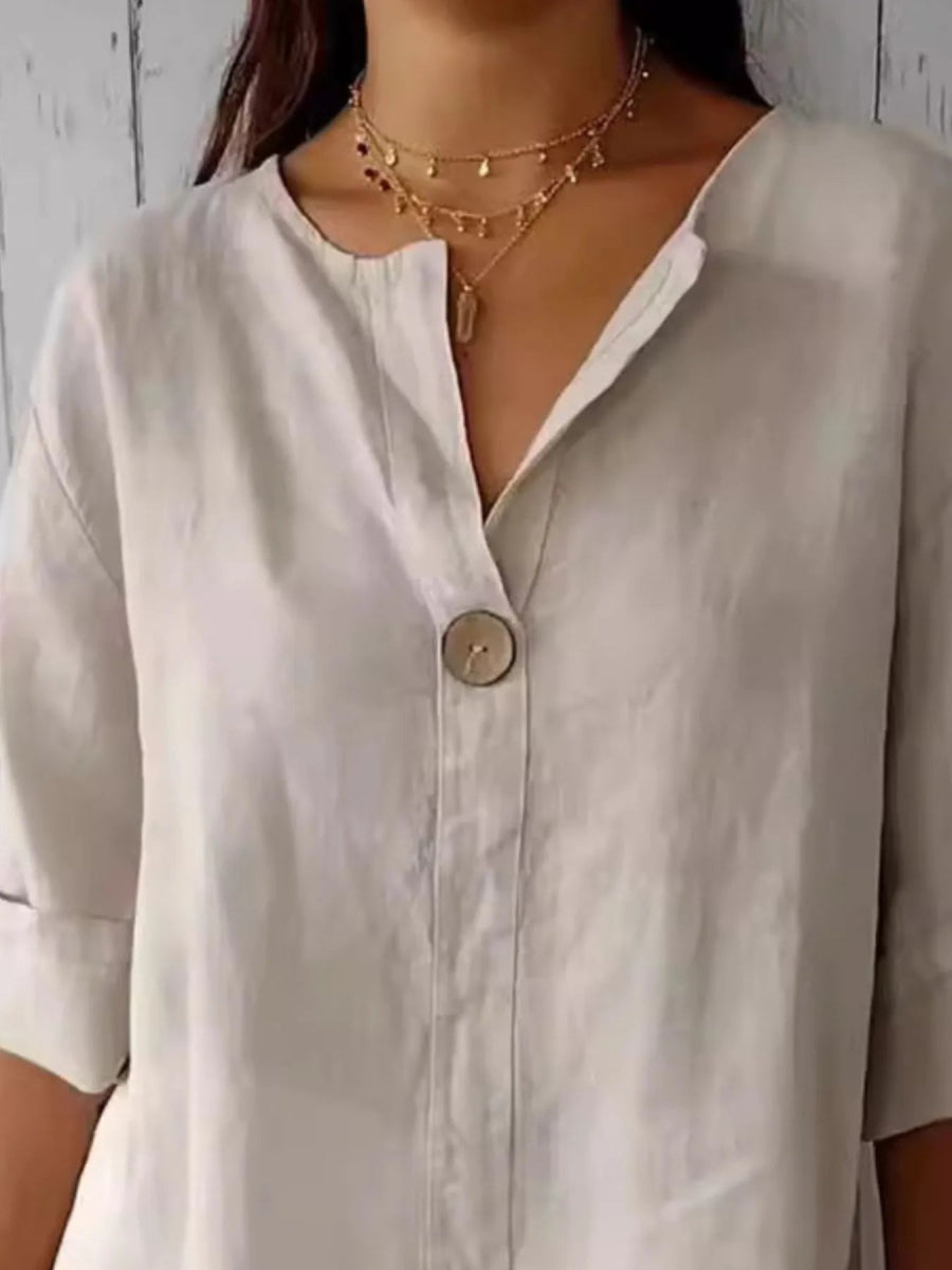 Full Size Casual Notched Drop Shoulder Blouse Plus Size - Love Salve