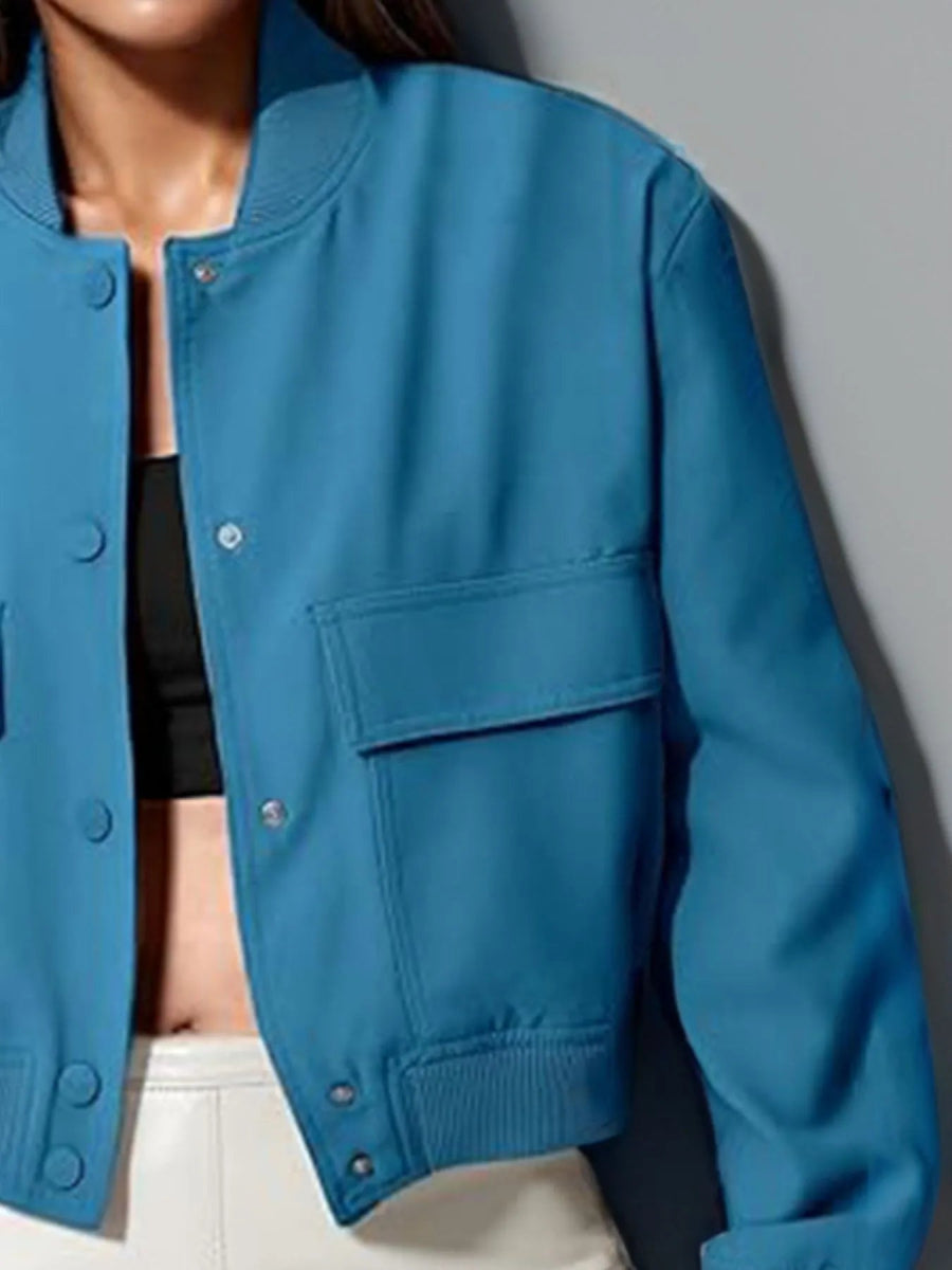 Full Size Cropped Snap Down Jacket Plus Size - Love Salve