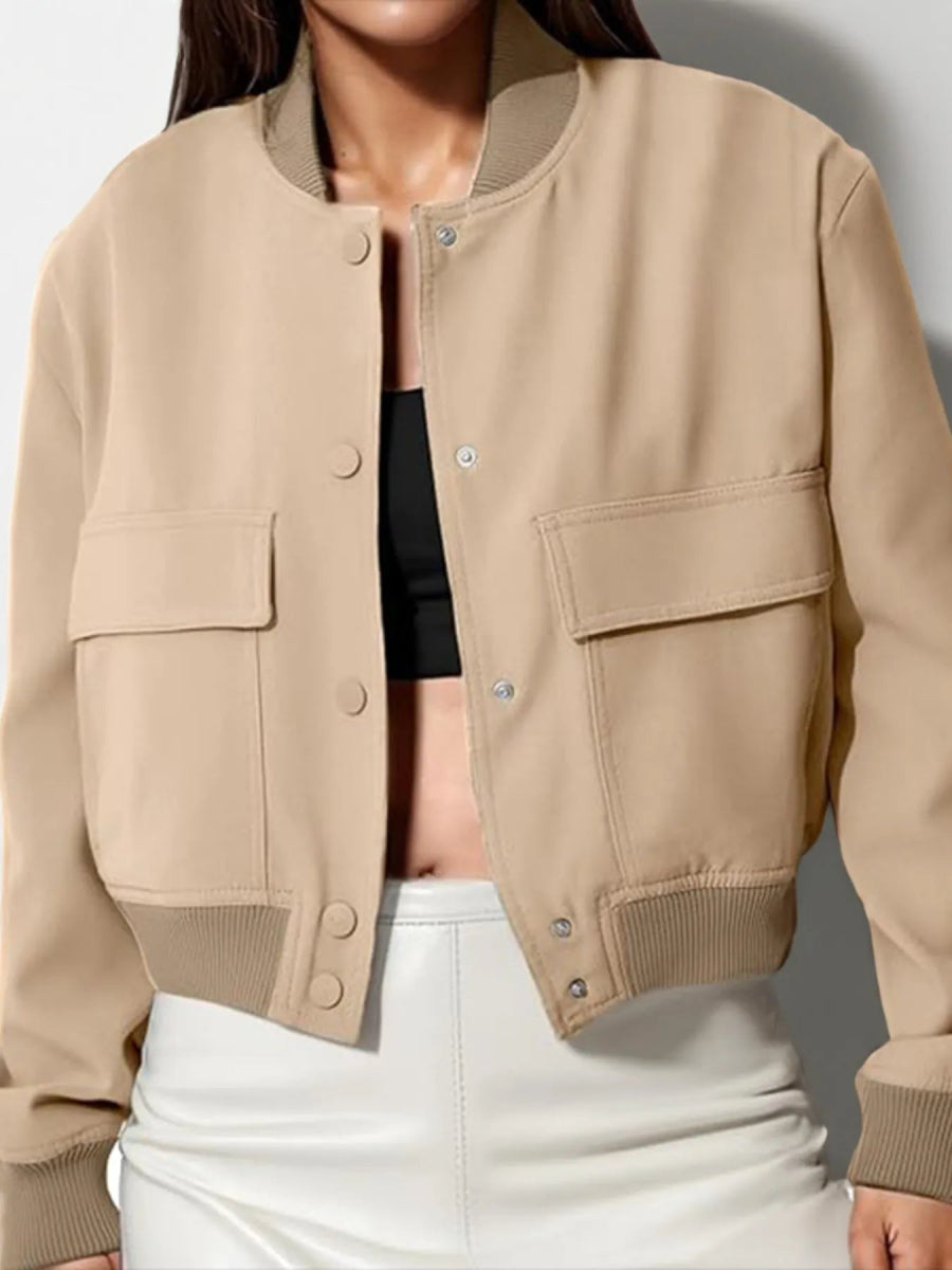 Full Size Cropped Snap Down Jacket Plus Size - Love Salve