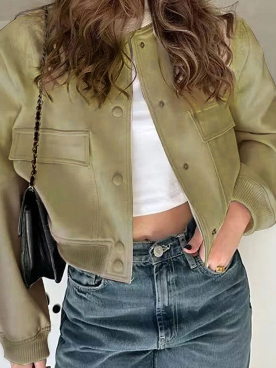 Full Size Cropped Snap Down Jacket Plus Size - Love Salve