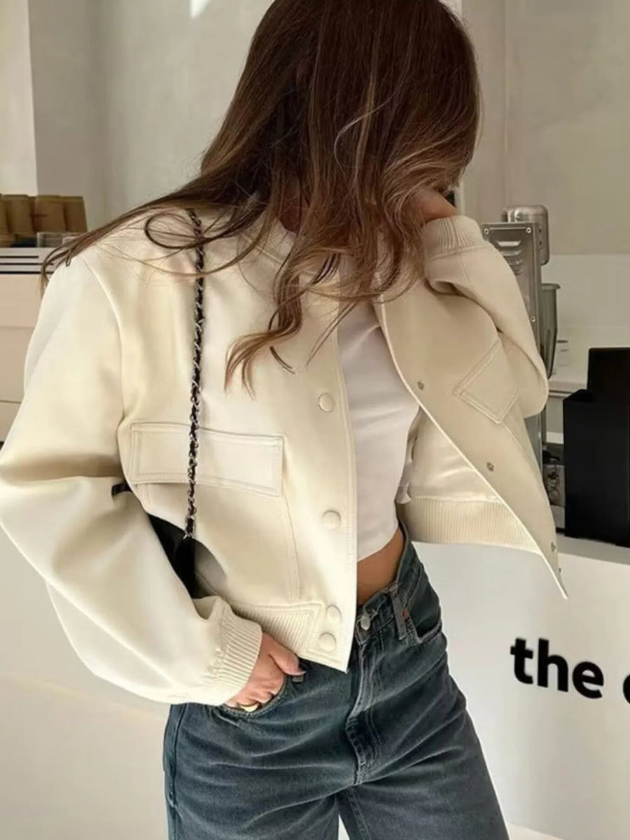 Full Size Cropped Snap Down Jacket Plus Size - Love Salve