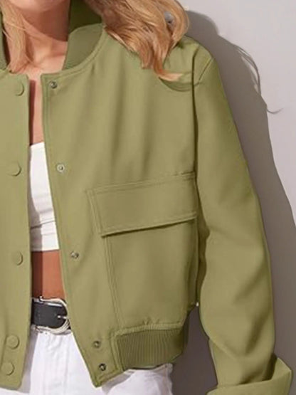 Full Size Cropped Snap Down Jacket Plus Size - Love Salve