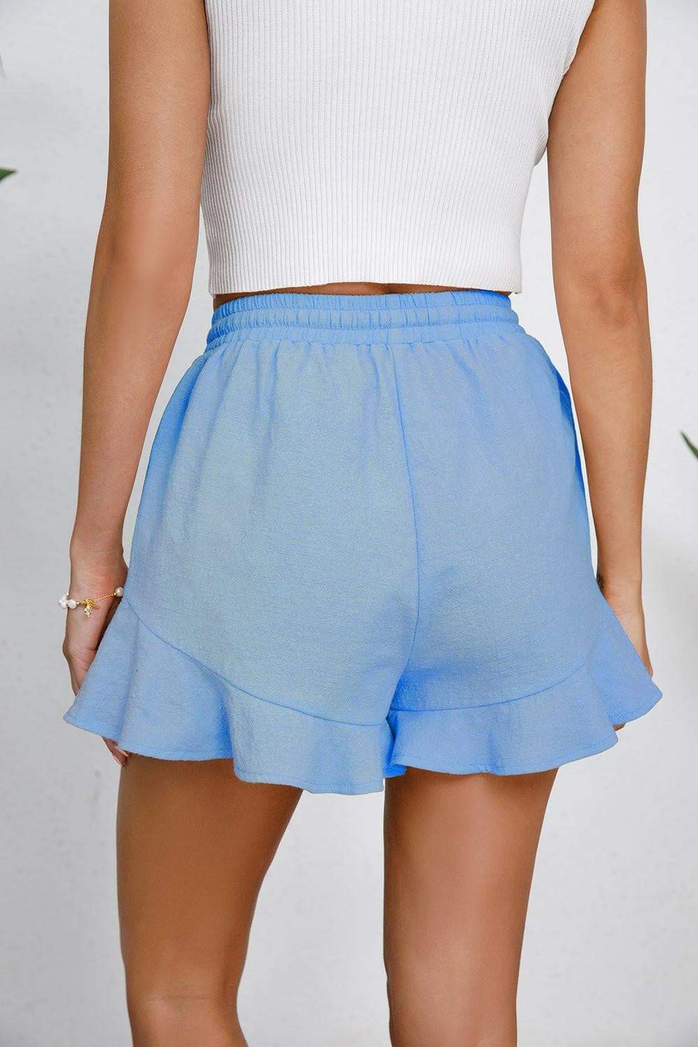 Full Size Drawstring Ruffle Hem Shorts - Love Salve