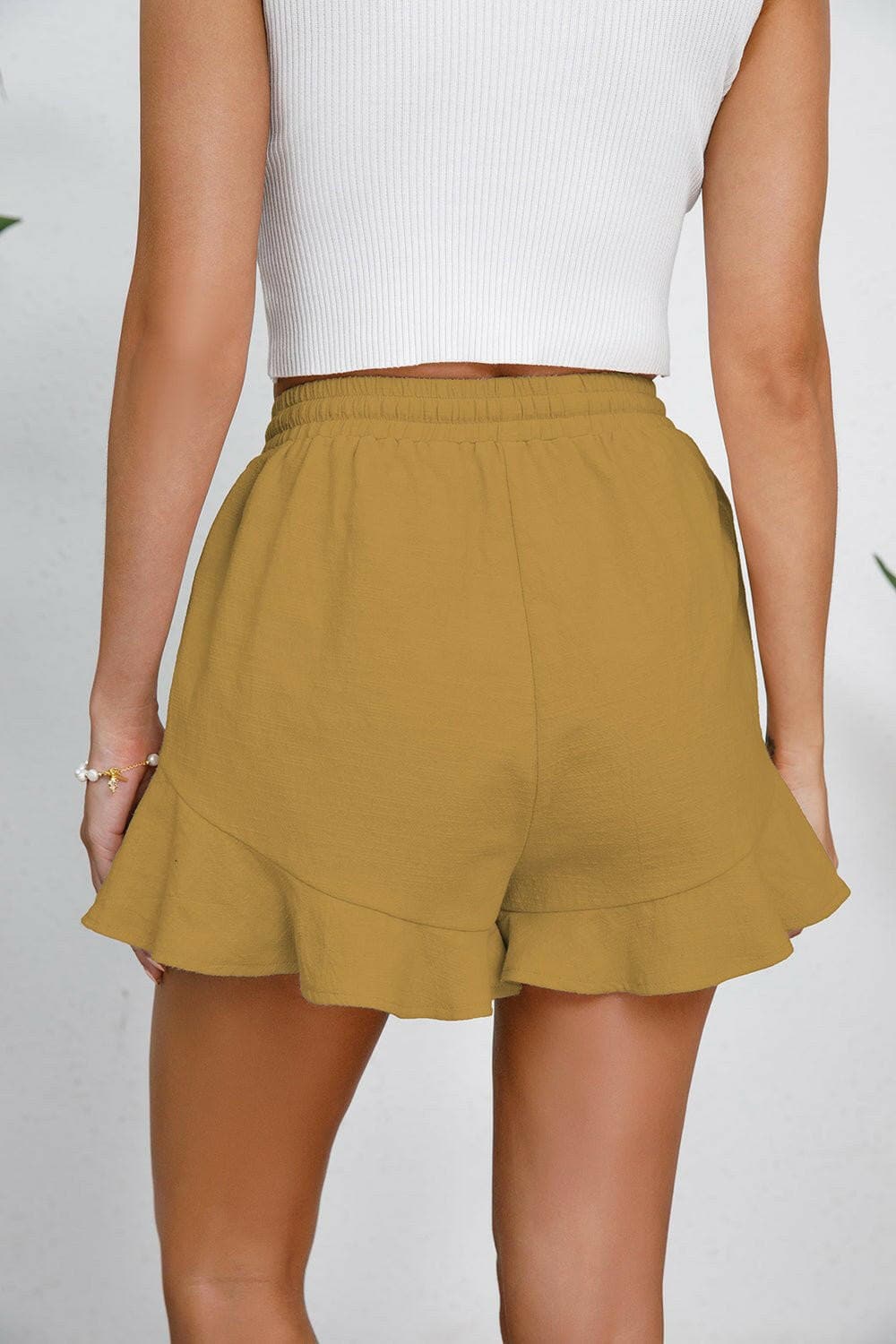 Full Size Drawstring Ruffle Hem Shorts - Love Salve