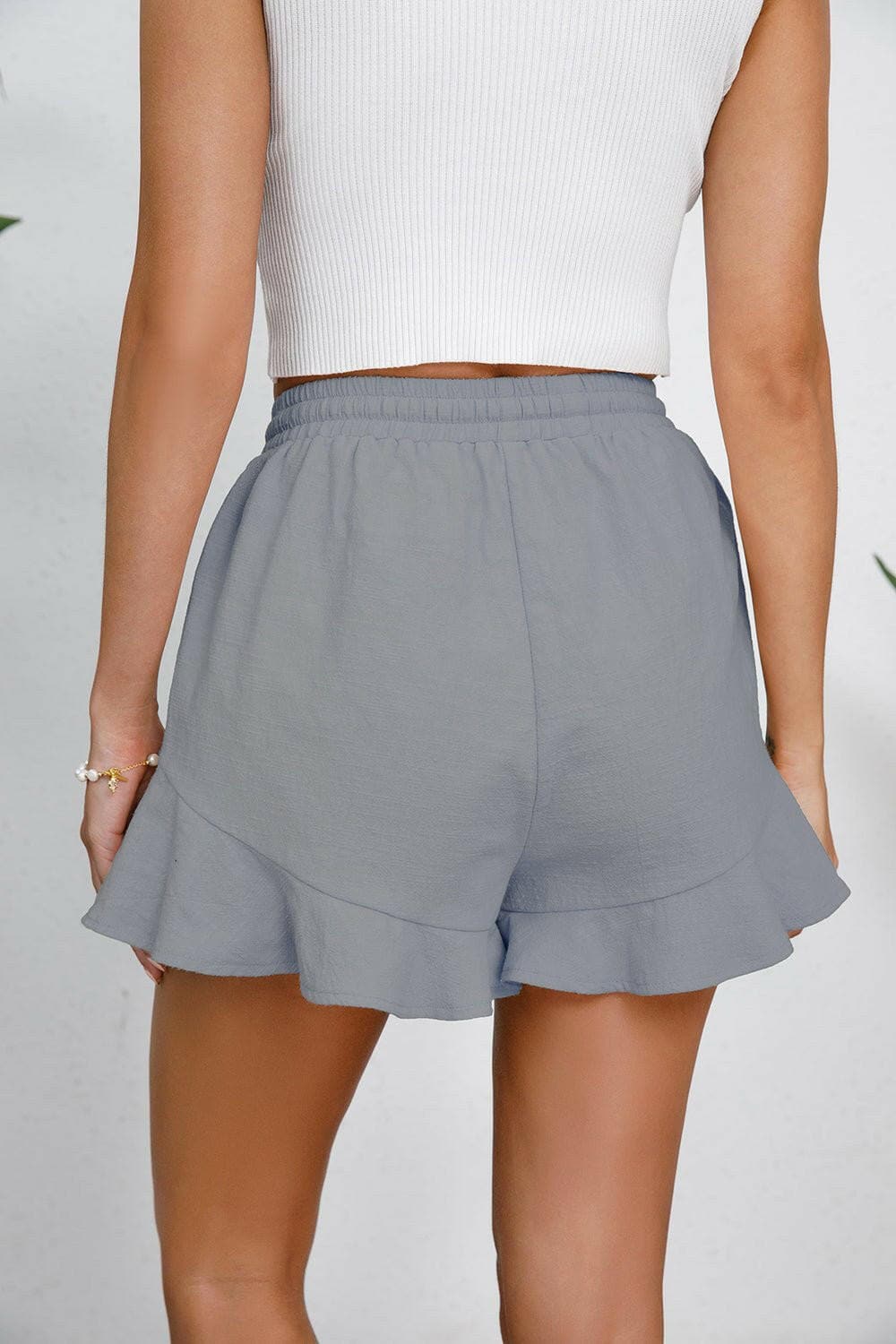 Full Size Drawstring Ruffle Hem Shorts - Love Salve