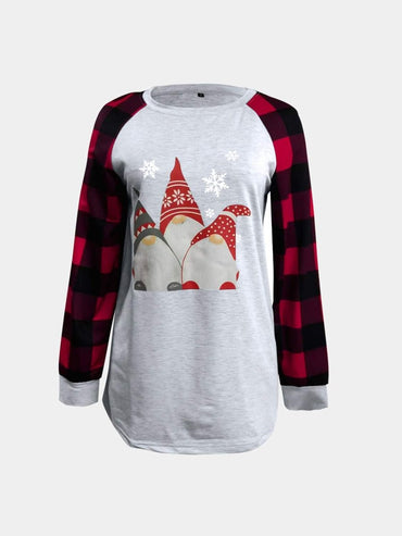 Full Size Graphic Plaid Round Neck Long Sleeve T-Shirt - Love Salve 
