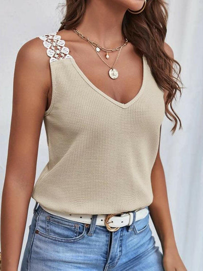 Full Size Lace Detail V-Neck Tank - Love Salve