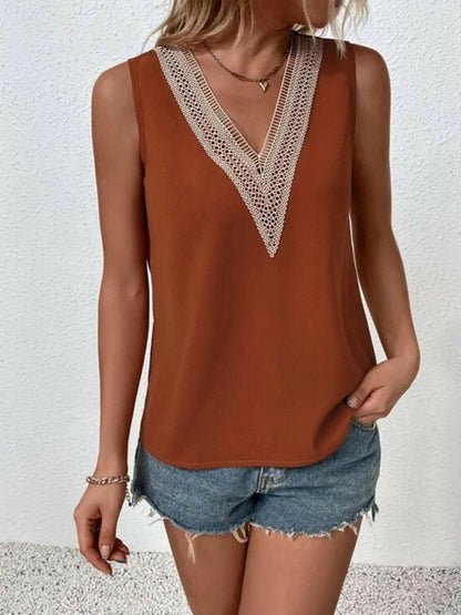 Full Size Lace Detail V-Neck Tank - Love Salve