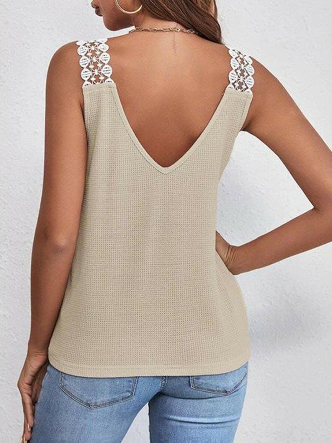 Full Size Lace Detail V-Neck Tank - Love Salve