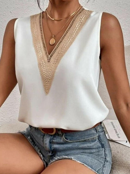 Full Size Lace Detail V-Neck Tank - Love Salve