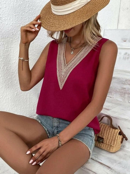 Full Size Lace Detail V-Neck Tank - Love Salve