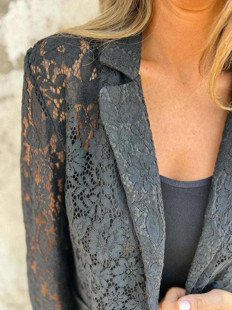 Full Size Lace Open - Front Blazer Plus Size - Love Salve