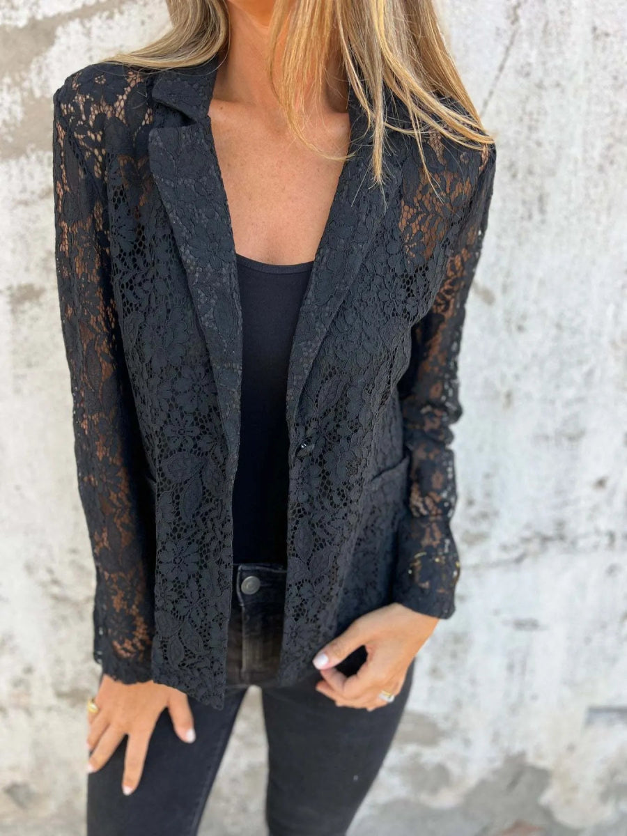 Full Size Lace Open - Front Blazer Plus Size - Love Salve