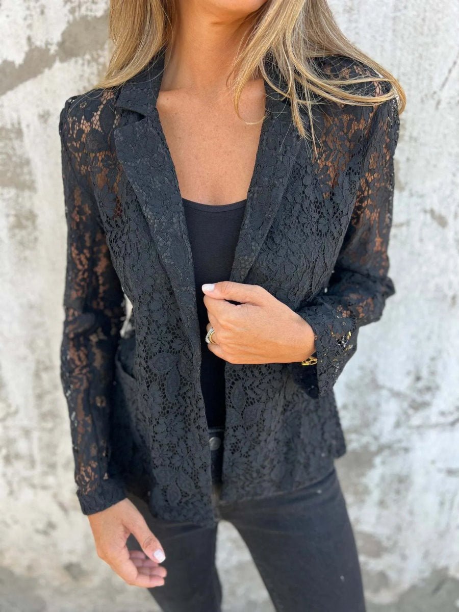 Full Size Lace Open - Front Blazer Plus Size - Love Salve