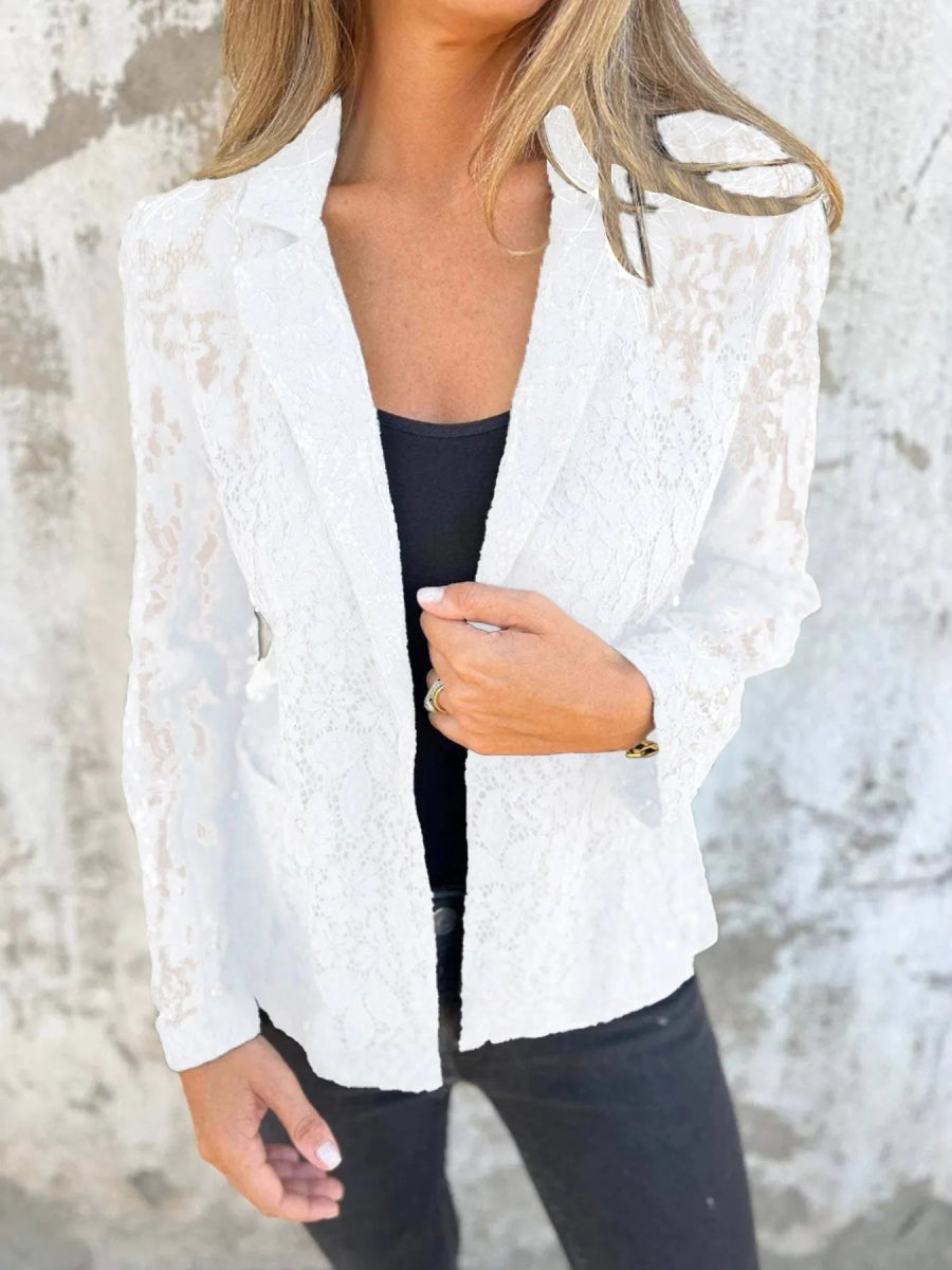 Full Size Lace Open - Front Blazer Plus Size - Love Salve