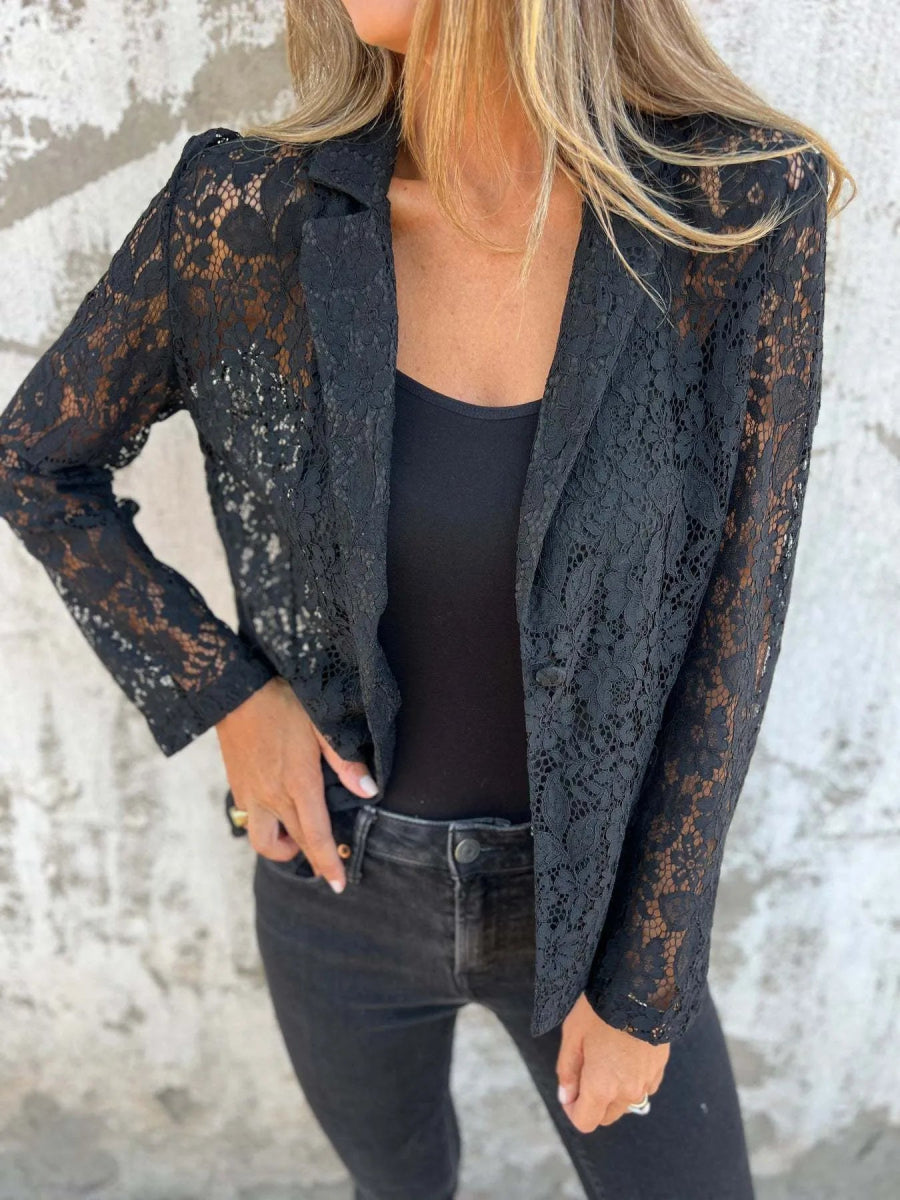 Full Size Lace Open - Front Blazer Plus Size - Love Salve