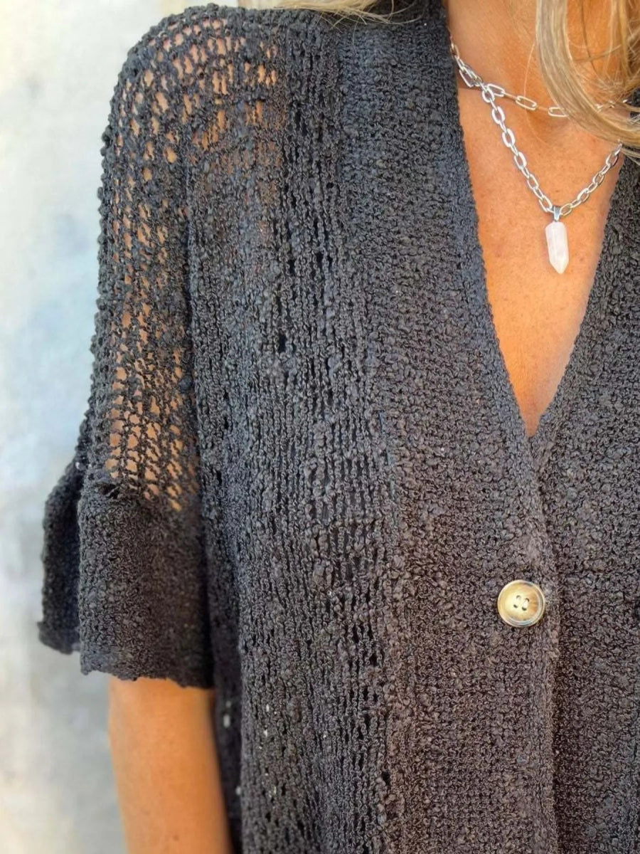 Full Size One Button Half Sleeve Cardigan Plus Size - Love Salve