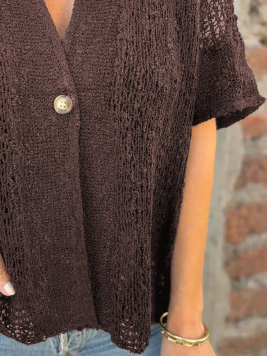 Full Size One Button Half Sleeve Cardigan Plus Size - Love Salve